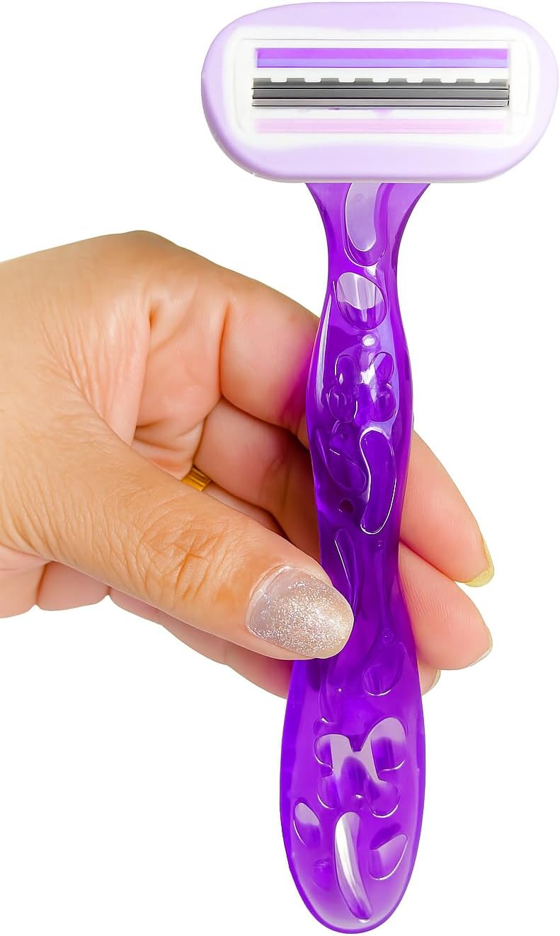 Razor for Women – Set of 2 Body Shavers – Triple Stainless Blades, Flexible Head – Purple – For Dry Skin