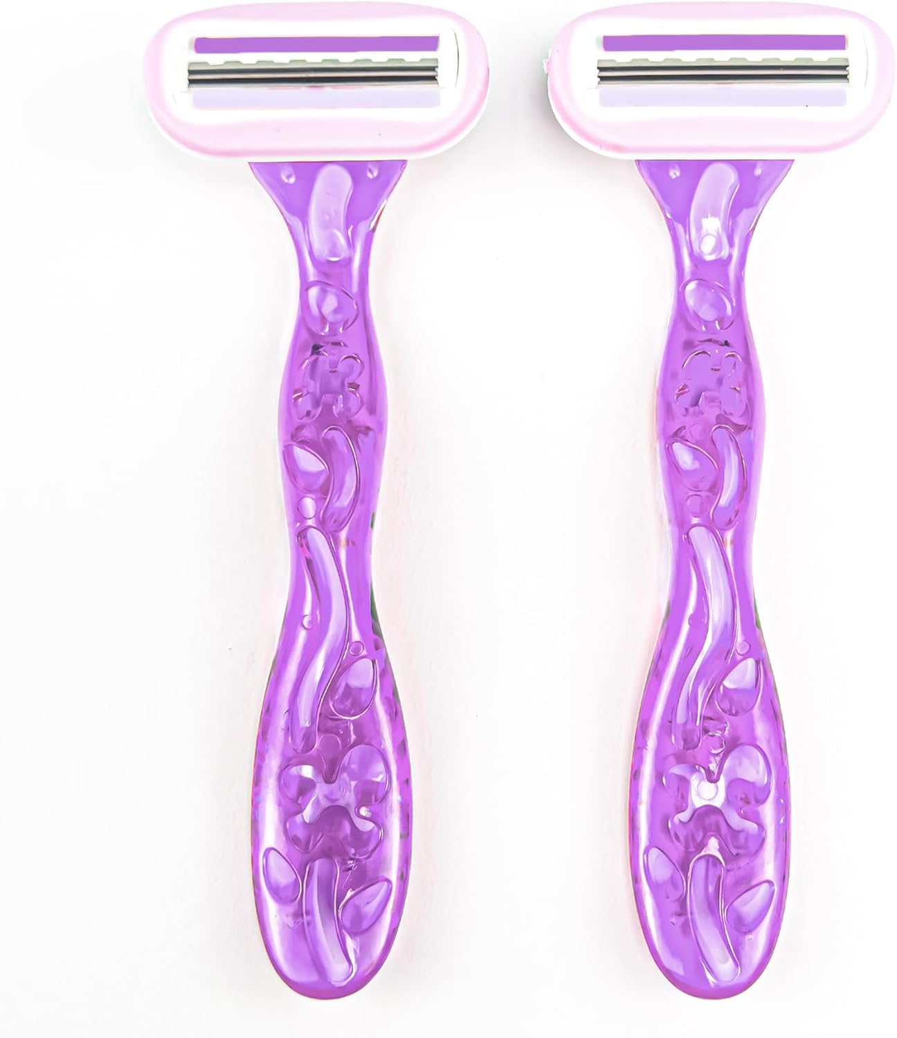 Razor for Women – Set of 2 Body Shavers – Triple Stainless Blades, Flexible Head – Purple – For Dry Skin