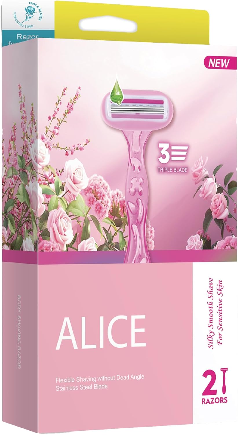 Razor for Women – Set of 2 Body Shavers – Triple Stainless Blades, Flexible Head – Light Pink – For Sensitive Skin