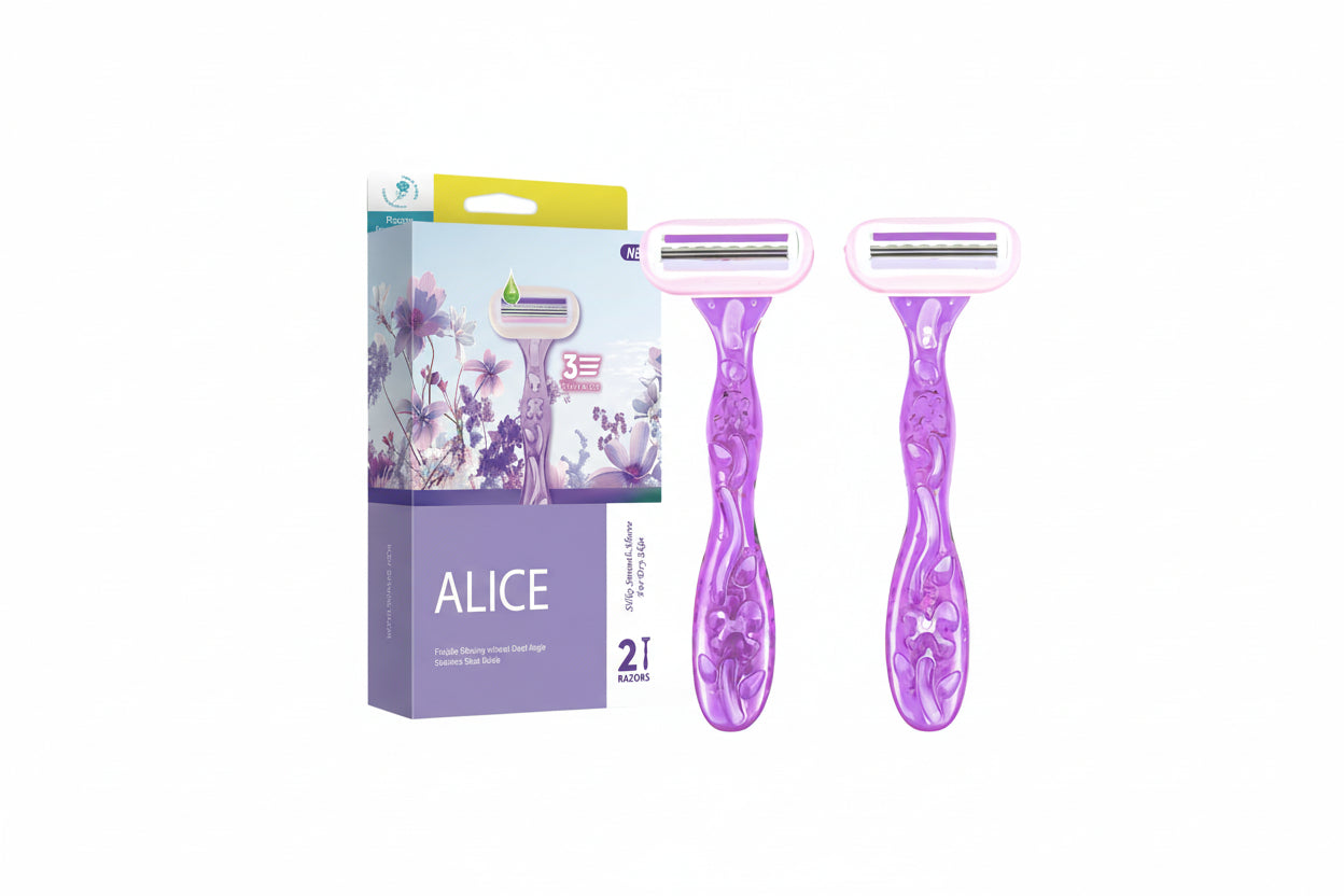 Razor for Women – Set of 2 Body Shavers – Triple Stainless Blades, Flexible Head – Purple – For Dry Skin