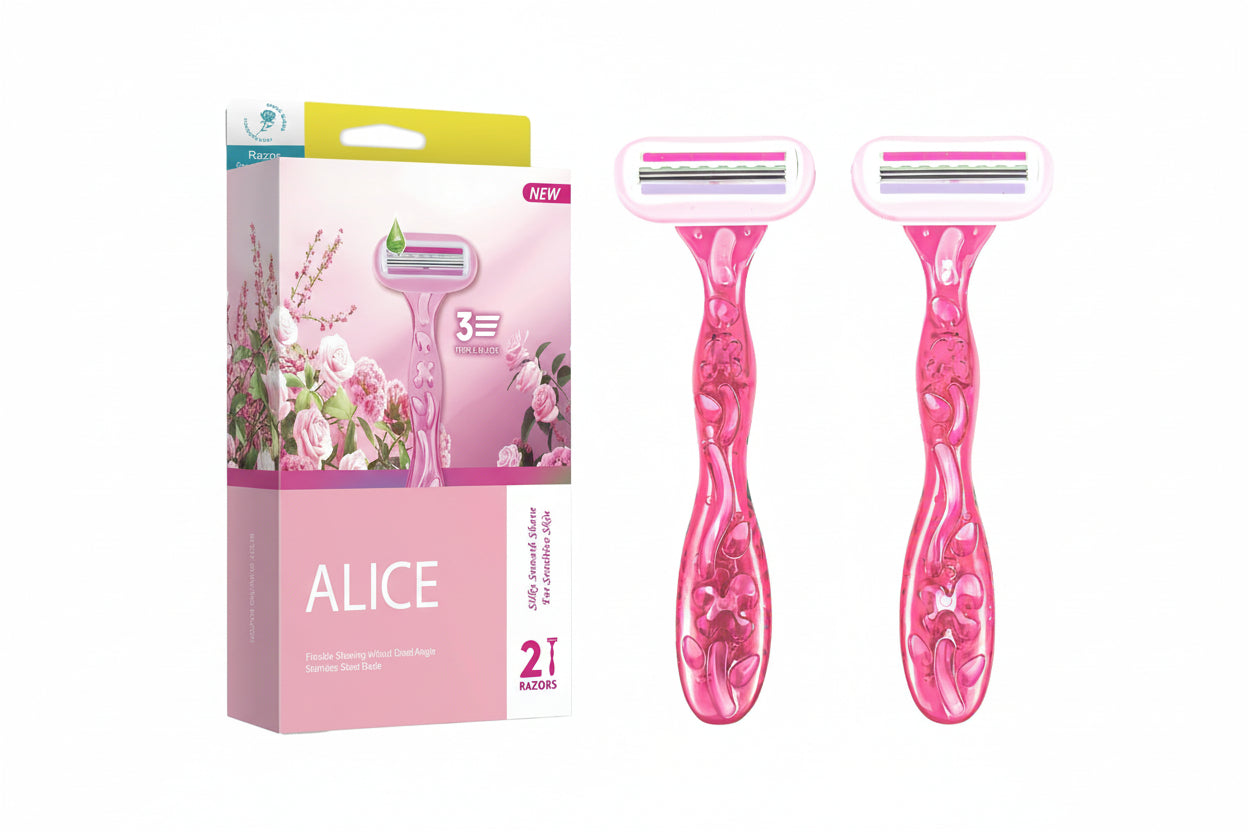 Razor for Women – Set of 2 Body Shavers – Triple Stainless Blades, Flexible Head – Light Pink – For Sensitive Skin