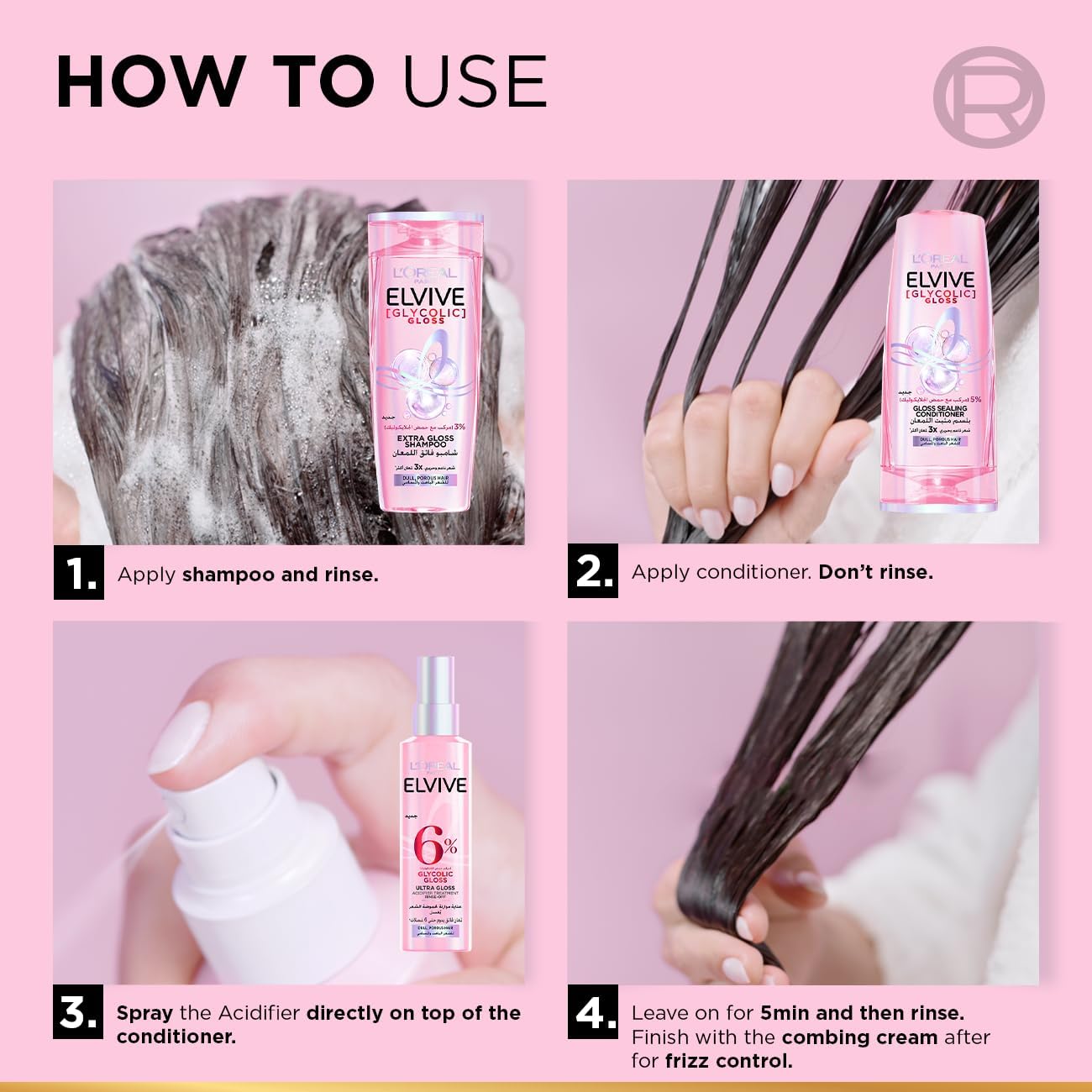 Elvive Glycolic Gloss Extra Gloss Shampoo with 3% Glycolic Acid for Dull and Porous Hair