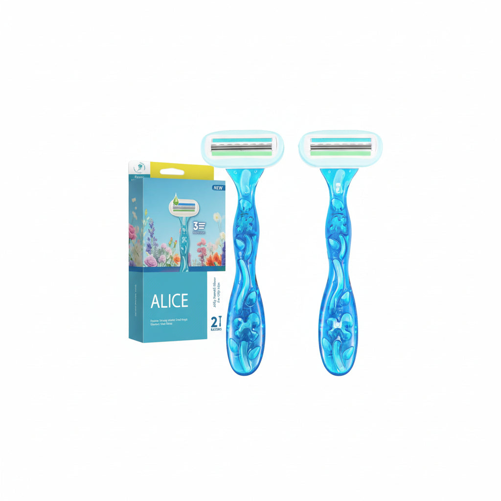 Razor for Women – Set of 2 Body Shavers – Triple Stainless Blades, Flexible Head – Baby Blue – For Oily Skin